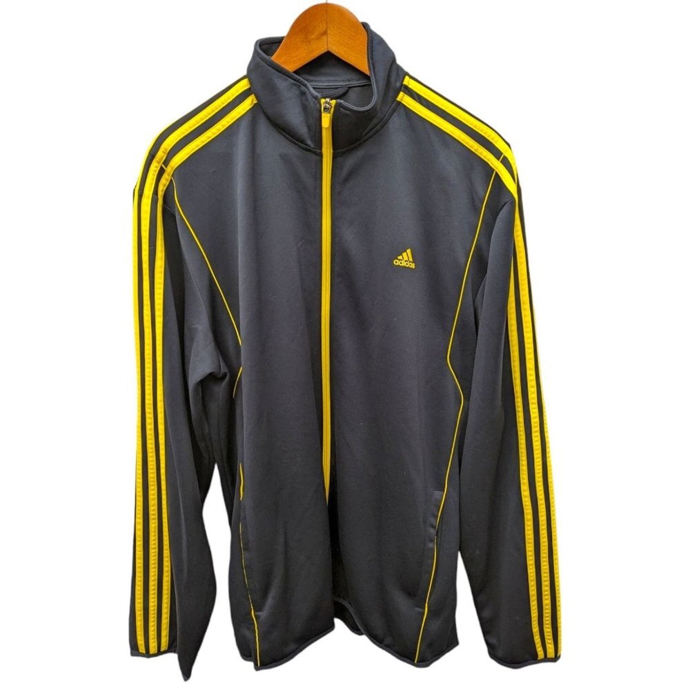 Adidas Climalite Navy Blue Yellow Full Zip 3-Stripes Logo Track Jacket Size XL